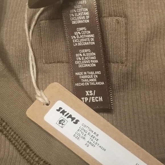 Skims Cotton Rib Long Sleeve Shirt Top Army Green XSmall NWT - Picture 3 of 3